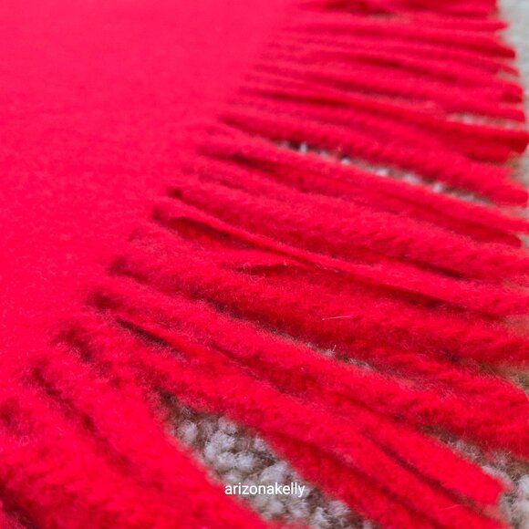 Wool/Cashmere Red Scarf with Fringe Virgin Wool - Picture 10 of 13